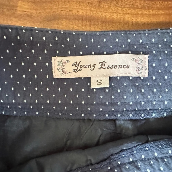 Young Essence Navy and White Polka Dot A-Line Skirt size Small - Picture 5 of 5